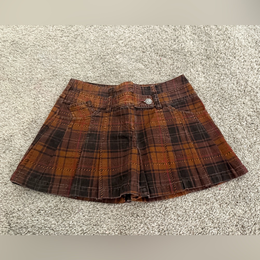 MANGO Plaid Brown Mini Skirt